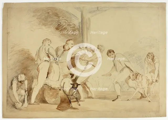 Shearing the Sheep, c. 1820. Creator: Henry Singleton.