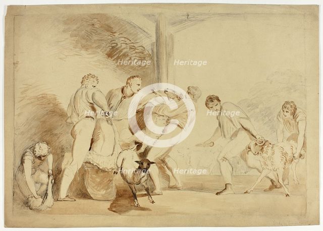 Shearing the Sheep, c. 1820. Creator: Henry Singleton.