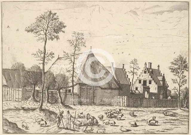 Shed with Cottage, from The Small Landscapes, 1559-61. Creator: Johannes van Doetecum I.