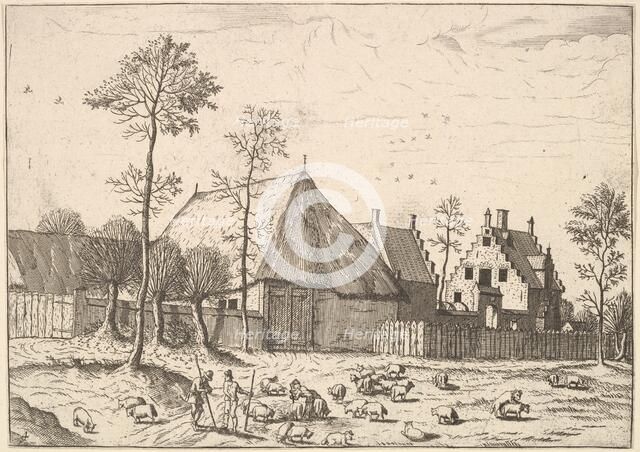 Shed with Cottage, from The Small Landscapes, 1559-61. Creator: Johannes van Doetecum I.