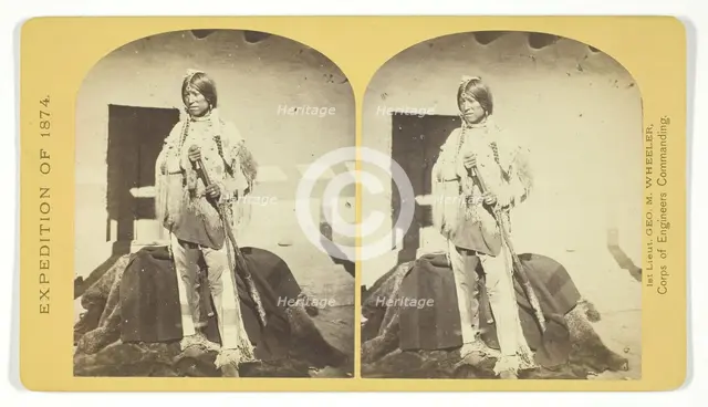 Shee-zah-nan-tan, Jicarilla Apache Brave in characteristic Costume, Northern New Mexico, 1874. Creator: Tim O'Sullivan.