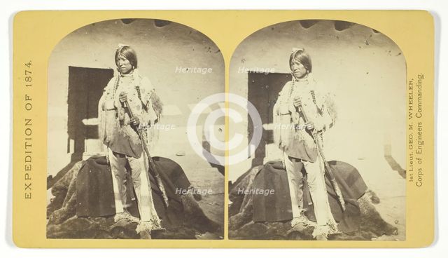 Shee-zah-nan-tan, Jicarilla Apache Brave in characteristic Costume, Northern New Mexico, 1874. Creator: Tim O'Sullivan.