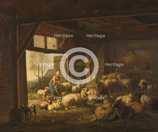 Sheep and Goats in a Stable, 1821. Creator: Jan van Ravenswaay.