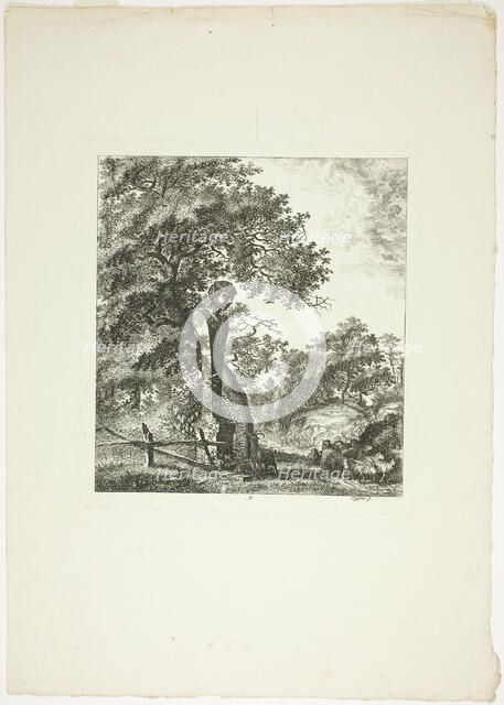 Sheep by a Statue of Pan, plate five from Paysages Dédiés à M. Warelet, 1764. Creator: Salomon Gessner.