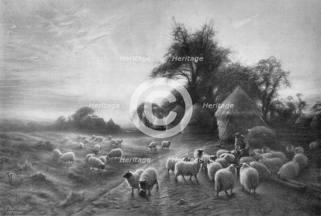 'Sheep Feeding', c1890, (1911). Artist: Joseph Farquharson.