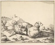 Sheep, from a set of 16 plates, 1664. Creator: Marcus de Bye