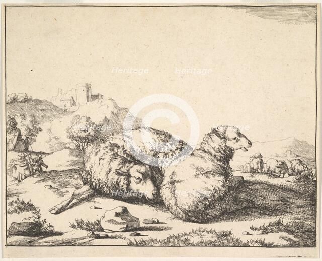 Sheep, from a set of 16 plates, 1664. Creator: Marcus de Bye.