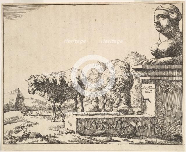 Sheep, from a set of 16 plates, 1664. Creator: Marcus de Bye.