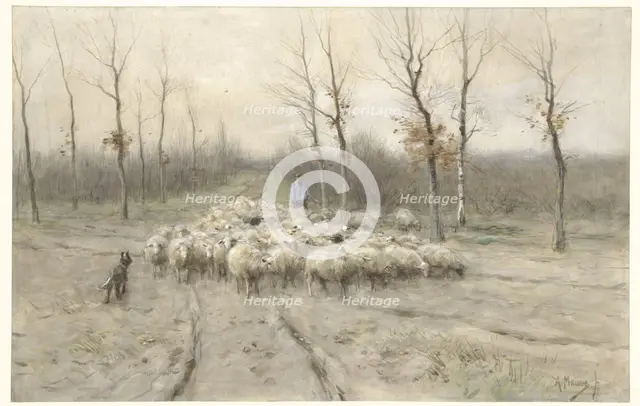 Sheep herd on the heathland near Laren, 1848-1888. Creator: Anton Mauve.