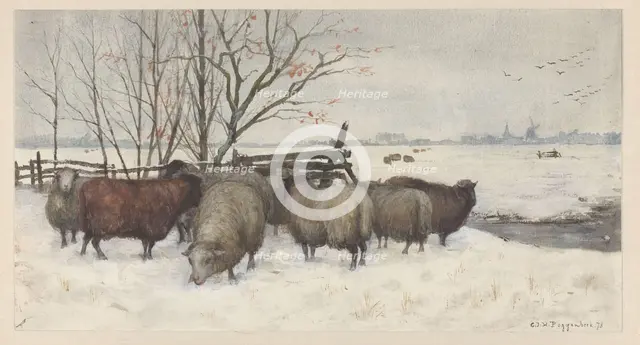 Sheep in the snow, 1878. Creator: George Poggenbeek.