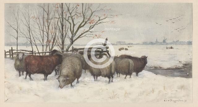 Sheep in the snow, 1878. Creator: George Poggenbeek.