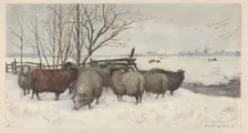 Sheep in the snow, 1878. Creator: George Poggenbeek