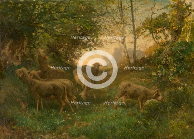 Sheep on the Fringe of the Wood, 1864. Creator: Hippolyte Boulenger.
