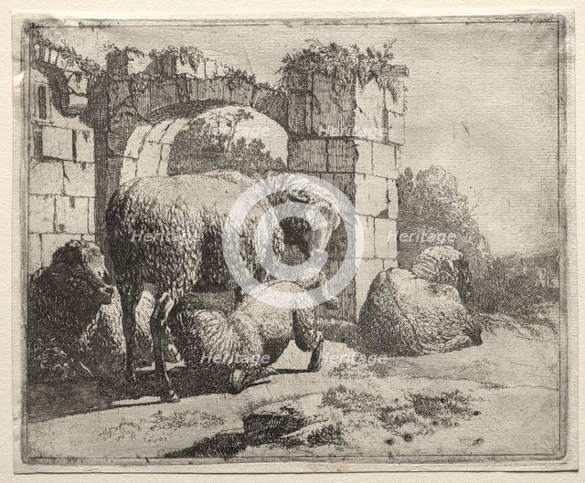 Sheep Near the Ruins of an Arch, 1665. Creator: Johann Heinrich Roos (German, 1631-1685).