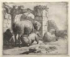 Sheep Near the Ruins of an Arch, 1665. Creator: Johann Heinrich Roos (German, 1631-1685)