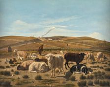 Sheep Resting in a Rush Bed, Outside the Atocha Gate, 1860. Creator: Mariano de la Roca y Delgado