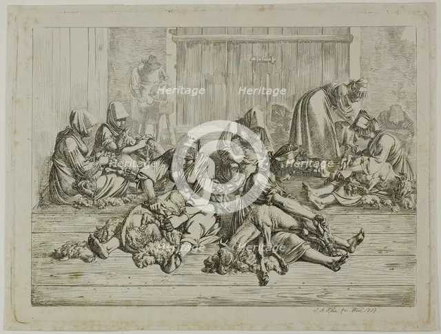 Sheepshearing, 1818. Creator: Johann Adam Klein.