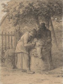 Sheepshearing Beneath a Tree, ca. 1854. Creator: Jean Francois Millet