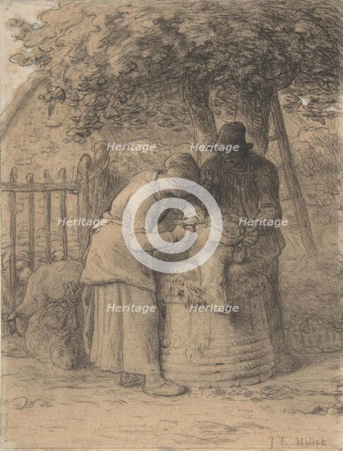 Sheepshearing Beneath a Tree, ca. 1854. Creator: Jean Francois Millet.