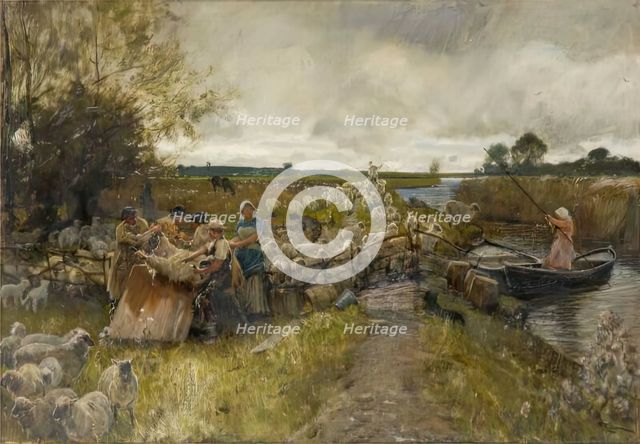 Sheepshearing In The Fens, 1889. Creator: Robert Macbeth Walker.