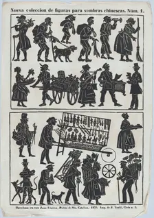 Sheet 1 of figures for Chinese shadow puppets, 1859. Creator: Juan Llorens