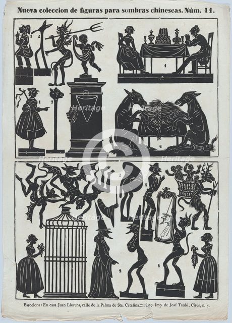 Sheet 11 of figures for Chinese shadow puppets, 1859. Creator: Juan Llorens.