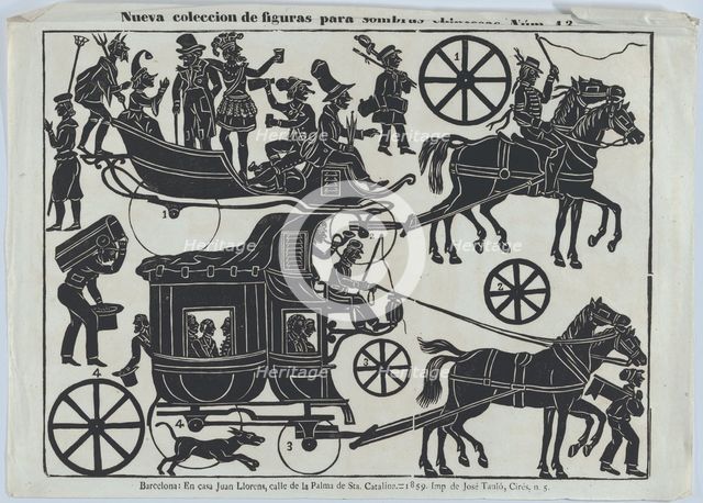 Sheet 13 of figures for Chinese shadow puppets, 1859. Creator: Juan Llorens.