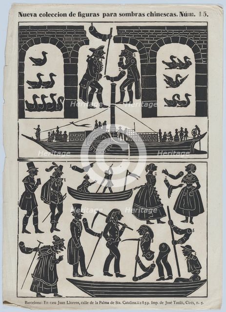 Sheet 15 of figures for Chinese shadow puppets, 1859. Creator: Juan Llorens.