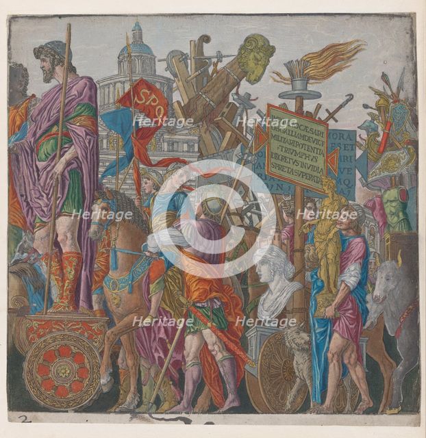 Sheet 2: A triumphal chariot, from The Triumph of Julius Caesar, 1599. Creator: Bernardo Malpizzi.