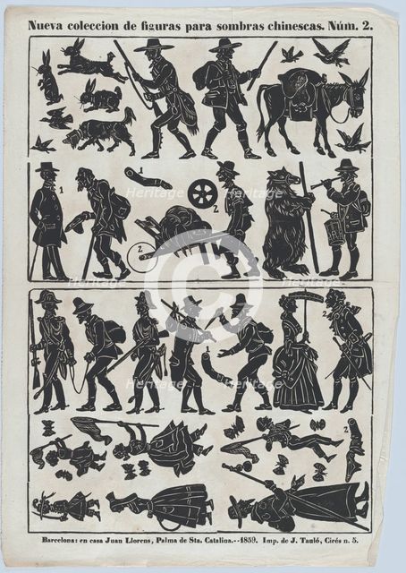 Sheet 2 of figures for Chinese shadow puppets, 1859. Creator: Juan Llorens.