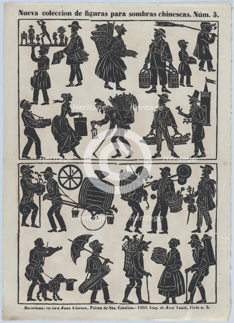 Sheet 3 of figures for Chinese shadow puppets, 1859. Creator: Juan Llorens.