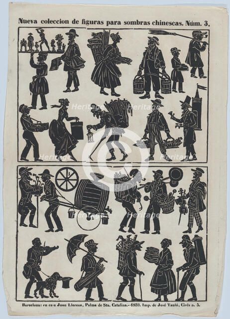 Sheet 3 of figures for Chinese shadow puppets, 1859. Creator: Juan Llorens.