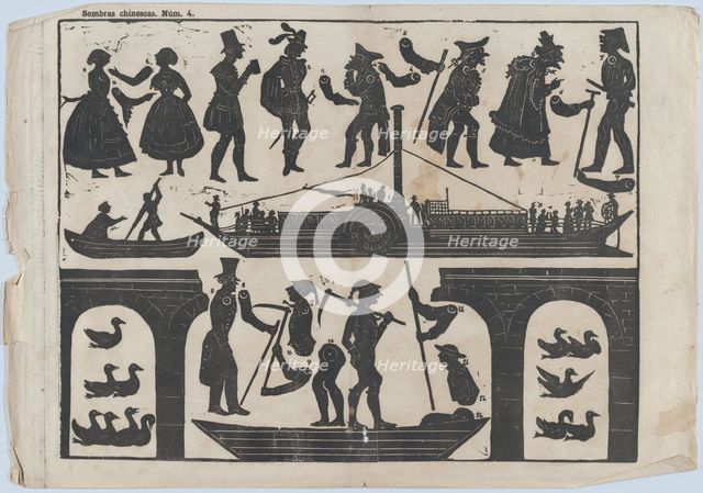 Sheet 4 of figures for Chinese shadow puppets, ca. 1850-70. Creator: Juan Llorens.