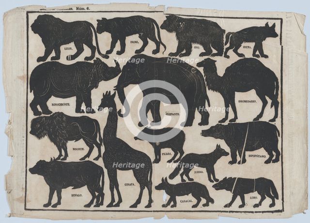 Sheet 5 of figures for Chinese shadow puppets, ca. 1850-70. Creator: Juan Llorens.