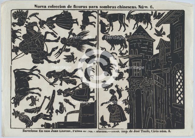 Sheet 6 of figures for Chinese shadow puppets, 1859. Creator: Juan Llorens.