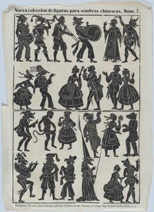 Sheet 7 of figures for Chinese shadow puppets, 1859. Creator: Juan Llorens