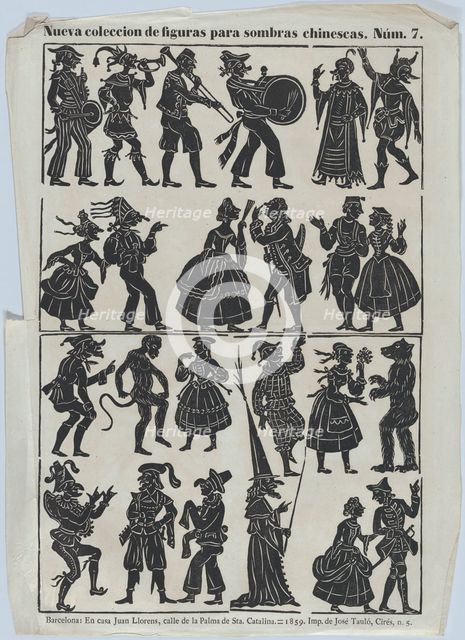 Sheet 7 of figures for Chinese shadow puppets, 1859. Creator: Juan Llorens.