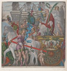 Sheet 9: Julius Caesar in his horse-drawn chariot, from The Triumph of Julius Caesar, 1599. Creator: Bernardo Malpizzi