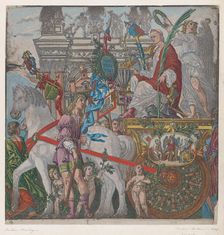 Sheet 9: Julius Caesar in his horse-drawn chariot, from The Triumph of Julius Caesar, 1599. Creator: Bernardo Malpizzi