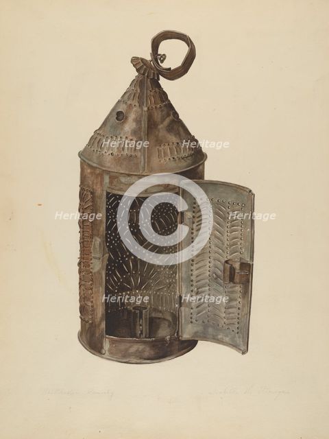 Sheet Iron Lantern, c. 1938. Creator: Isabelle De Strange.