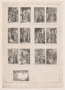 Sheet of 13 subjects for an Almanac, ca. 1780. Creator: Dorgez