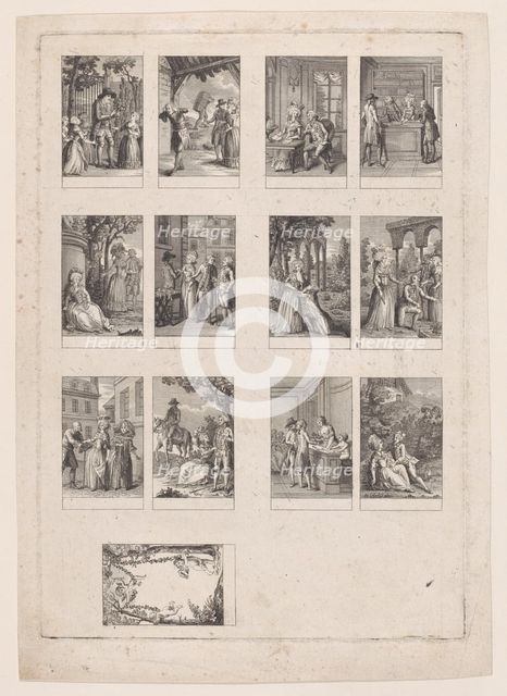 Sheet of 13 subjects for an Almanac, ca. 1780. Creator: Dorgez.