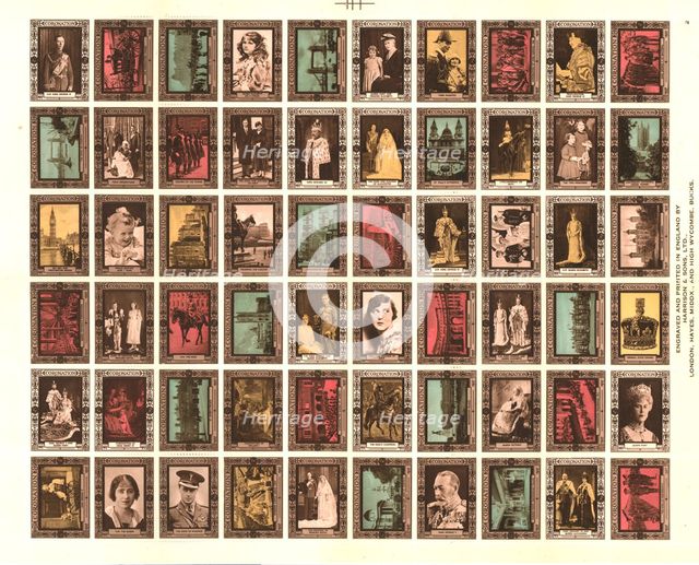 Sheet of 60 Cinderella stamps commemorating King George VI's coronation, 1937. Artist: Unknown.