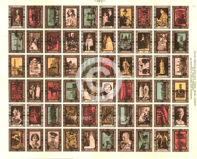 Sheet of 60 Cinderella stamps commemorating King George VI's coronation, 1937. Artist: Unknown.