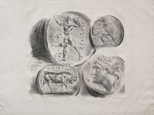 Sheet of Four Antique Medals, 1825. Creator: Eugène Delacroix (French, 1798-1863)
