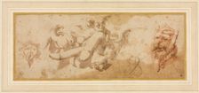 Sheet of Satirical Studies (Amorini Riding Phalli), c. 1650s. Creator: Salvator Rosa (Italian, 1615-1673)