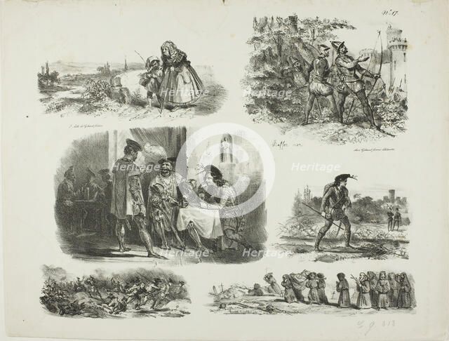 Sheet of Sketches, 1829. Creator: Auguste Raffet.