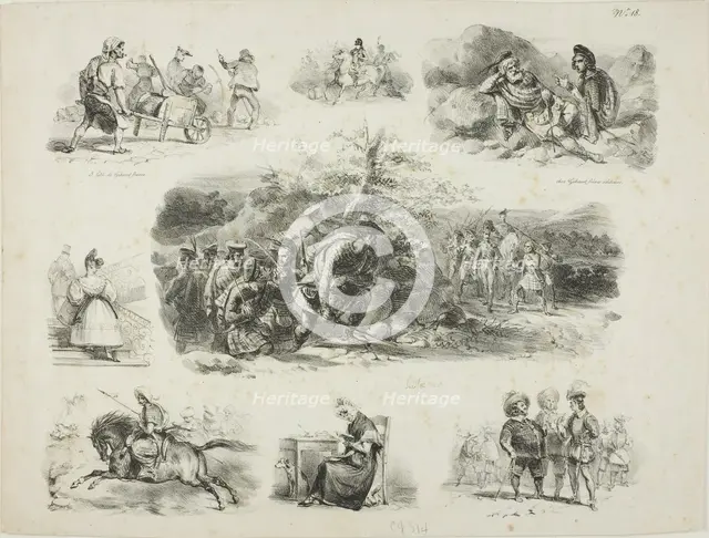 Sheet of Sketches, 1829. Creator: Auguste Raffet.
