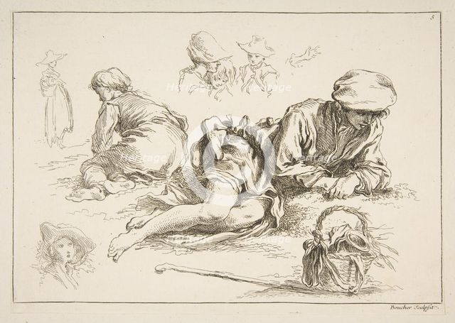 Sheet of Sketches, ca. 1735. Creator: Francois Boucher.