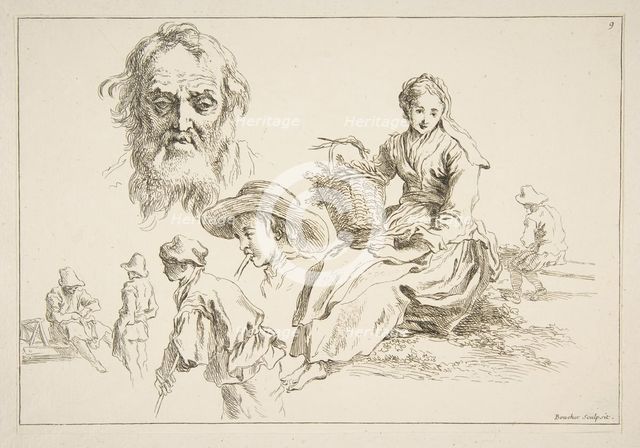 Sheet of Sketches, ca. 1735. Creator: Francois Boucher.